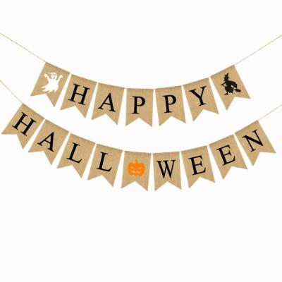 China Happy Halloween Bunting Witch Pumpkin Halloween Party Home Decoration Burlap Banner for sale