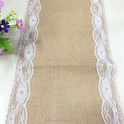 China 2017 New Vintage Vintage Romantic Elegant Wedding Party Decor Burlap Burlap Lace Table Runner for sale