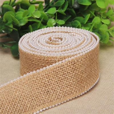 China Double Face Gift Hessian Burlap Bead Ribbon for sale