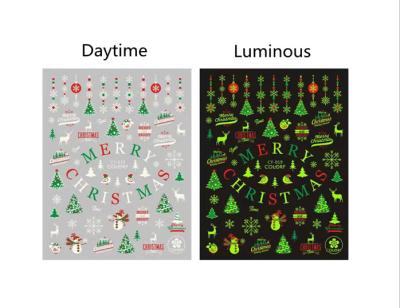 China Stylish and convenient luminous Christmas elk stickers Christmas snowman stickers nail stickers wholesale for sale