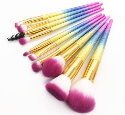 China Skin-Friendly Customize Logo Luxury Long Handle 10Pcs Synthetic Glitter Docolor Kabuki Makeup Brush Set for sale