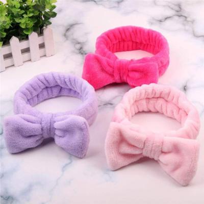 China Hair Salon Beauty Care Girls Plush Bowknot Headband Face Accessories Women Hair Washing Elastic Band For Shower for sale