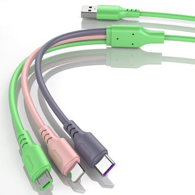 China Silicone 1.2 M 5A Multi Color Fast Charging Type C Data 3 Line USB 3.0 In 1 Usb Cable for sale