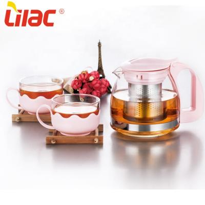 China Viable Sufficient Stock 700ml+150ml*2 Lilac Elegant Inspirational Glass Teapot Tea Sets for sale