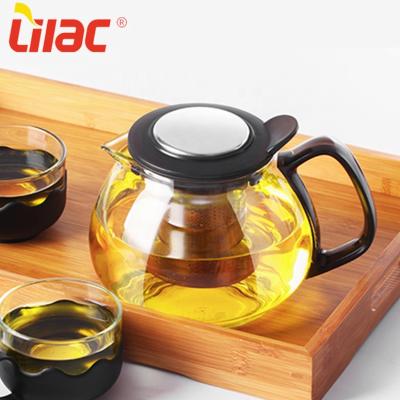 China 700ml 1000ml Glass Infuser Glass Teapot Viable Lilac Sufficient Stock Custom Packing Box Compact Tea / Coffee Set for sale