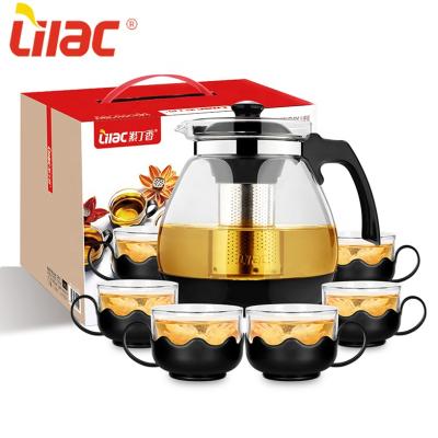 China Viable Lilac Sufficient Stock Of 2300ml + 150ml*6 China Gift Glass Serving Serving Shapes Love Tea 6 Cup Set for sale