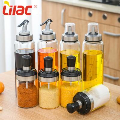 China Sufficient Current Clear Dispenser Olive Oil Vinegar Oil Glass Bottle Freshness Preservation Lilac Cooking Oil Glass Bottle Pot For Kitchen for sale