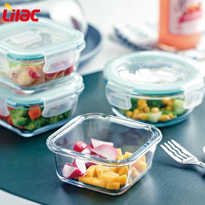 China Freshness Preservation Sufficient Running Lilac 580ml 800ml 1000ml Glass Lock Container for sale