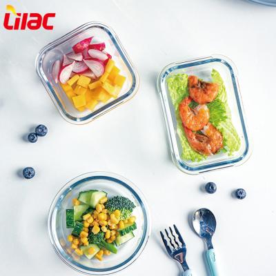 China Stock 580ml 800ml 1000ml Sufficient Lock Lilac Sufficient Glass Food Container for sale