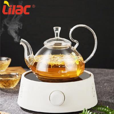 China Stock 600ml/750ml/1100ml Sufficient Hot Selling Lilac Sustainable Borosilicate Glass Microwave Teapot Safe Teapot With PP Handle/Strainer for sale