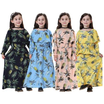 China Girls Islamic Print Chiffon Print Chiffon Baju Kurung Long Sleeve Muslim Dress Moroccan Kaftan Prayer Dress Abaya for sale