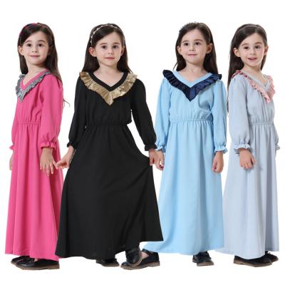 China Islamic Clothing Dubai girls baju kurung girls muslim abaya children Ramadan prayer dress V-neck Islamic Clothing for sale