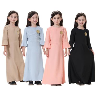 China Prayer Dress Plain Embroidery Fancy Lace Ramadan Pray Bat Wing Wrapped Blouse Girls Child Abaya Islamic Clothing for sale