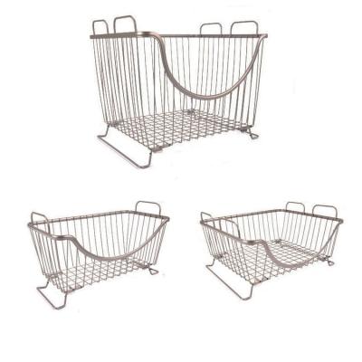 China Vintage Inspired Multifunctional Home Service Stackable Rack Organizer Kitchen Storage Solution Metal Wire Storage Basket for sale