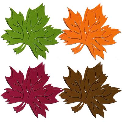 China Sustainable Home Dinner Fall Maple Shaped Leaf Place Mats Autumn Thanksgiving Harvest Place Mats Felt Non Slip Heat Resistant Table Mats for sale