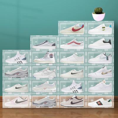 China Wholesale Custom Collapsible Folding Plastic Transparent Stackable Cardboard Sneaker Shoe Cabinet Rack Boxes for sale