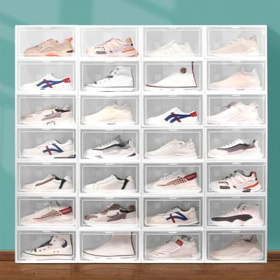 China Viable Wholesale Foldable Front Drop Sneaker Shoe Storage Stackable Transparent Plastic Clear Box for sale