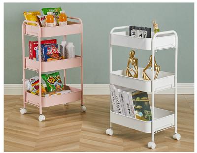 China Hot Selling 3 Tier And Wheel Metal Bathroom Living Room 3 Tier Layer Kitchen Storage Trolley Cart Rack With Basket for sale