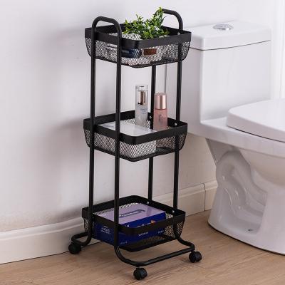 China Assembly Steel Shoe Box 3 Tier Black Metal Iron Kitchen Room Makeup Storage Rack Trolley Cart Organizer Rack For Living Room Bathroom Kitchen for sale