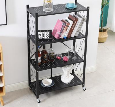 China Cheap Assembly 4 Tier Home Cabinet Oven Storage Rack Shelf Capinet Organizer Trolley with Adjustable Wheel for sale