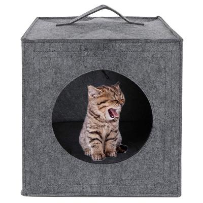 China Gray Comfortable Travel Folding Adjustable Felt Cat Cave Cat Cave Hut Soft Cube for sale