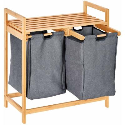 China Modern Double Compartments Living Room Bathroom Bamboo Laundry Basket Modern Laundry Basket Custom Made for sale