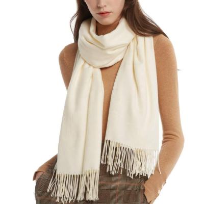 China New Style 180g Polyester Good Quality Ladies White Cashmere Scarf For Winter Plain Color Warm Scarf For Women for sale