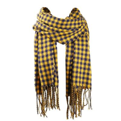 China 2020 Fashionable Low MOQ New Style Plaid Acrylic Yellow Blue Cashmere Scarves Wholesale Women Custom Design Scarf for sale