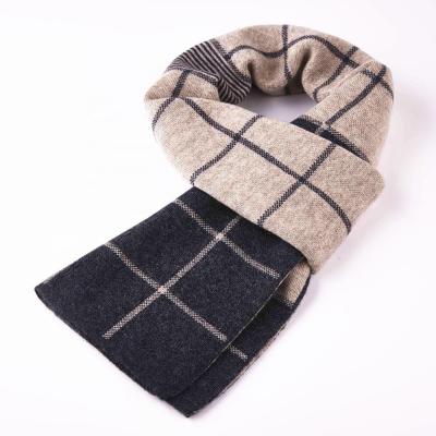 China Wool Fashion Male Scarves Double Tone Cashmere Knitting Jacquard Men Winter Check Scarf Gentlemen Business Scarf for sale