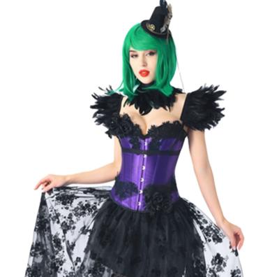 China Antibacterial Purple Waist Corset Women's Overbust Witch's Black Fairy Vest Skirt Set 4 Piece Set for sale