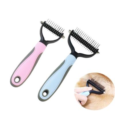 China Sustainable Pets Fur Knot Cutter Dog Grooming Throwing Tools Pet Cat Hair Removal Comb Brush Double Sided Pet Products Comb For Cats for sale