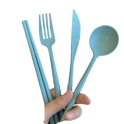 China Wheat Straw Spoon Fork Chopsticks With Box Portable Tableware Travel Portable Cutlery 4PCS/Set Tableware Kitchen Accessories for sale