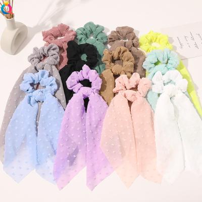 China Polyester Emboss Chiffon Ribbon Scarf Scrunchies Flower Hair Ties Ponytail Holder for sale