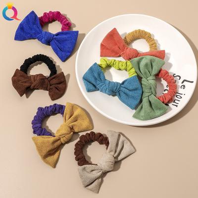 China QIYUE Style Fashion Japan And Korean Suede Elastic Scrunchies With Butterfly Bow For Girls Popular Colors Hair Double Tie for sale