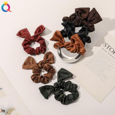 China Japan and Korean QIYUE Style Women's Bunny Ear Hair Scrunchies For Hair Accessories Fashion Satin Elastic Hair Ties For Girls for sale