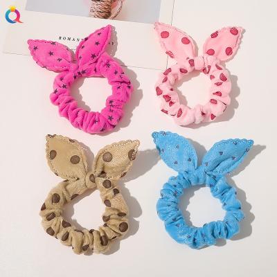 China Cute Hair Tie Love Heart Star Printed Scrunchies With Bow Bunny Ear Elastic Hair Tie Headband Ponytail Holder for sale