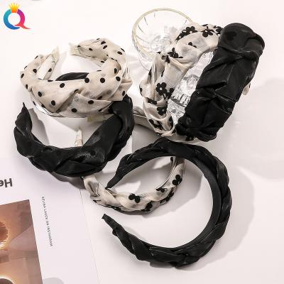 China QIYUE Korea simple fashion decoration Mesh Yarn Headband For Women bright beige headband with scrunchies tie black hair band hair accessories for sale