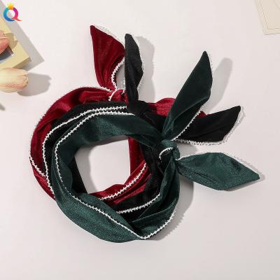 China QIYUE Vintage Green Hair Band With Pearl For Women Wash Face Hotsale Korea Style Bow Headband for sale