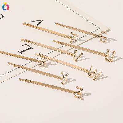 China New 26 Small Street Style Gold Color English Letter Hairpins Metal Clip Hair Clips for sale