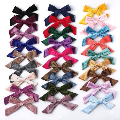 China Fashion Silver Color Metal Hair Clip Hair Clip With Velvet Bow Knot Woman Hair Decoration for sale