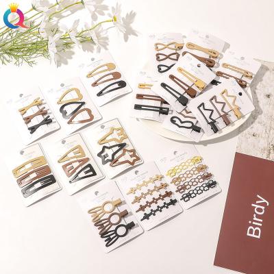 China Japan and Korean QIYUE Style Fashion Coffee Color System Metal BB Clip for Women Girls 16 Shapes Hair Accessories for Hair Decoration for sale