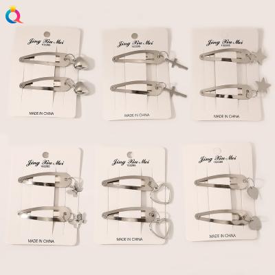 China Fashion Hair Decoration 2pcs Silver Color Hair Clip Hairpin Bending Clip Set With Butterfly Head Chain Pendant for sale