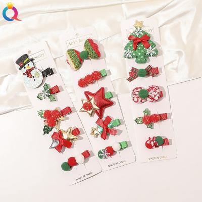 China European and American Style Qiyue Christmas Hair Clip Set for Girl Child Christmas Tree Snowman Hair-ball Shape for Hair Decoration for sale