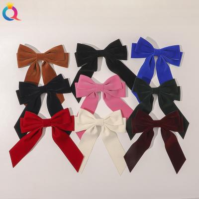 China Japan and Korean style QIYUE simple solid color velvet bow hair clip for winter Duck Mouth Clip women factory wholesale 9 colors for sale