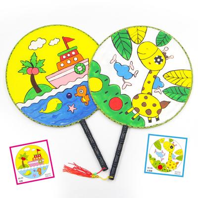 China Bamboo Handle + Wholesale Promotional Custom Logo Hand Fans Drawings White DIY Hand Painted Fan Round Thickened Silk Fan Children's Fan for sale