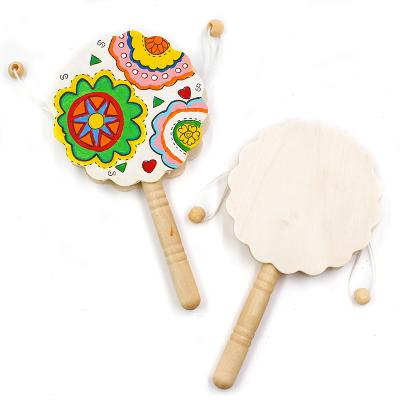 China Natural Unfinished Wooden Rattles Baby Fun Toy Intellectual Development Montessori Wooden Painting Drawing Toys For Children for sale