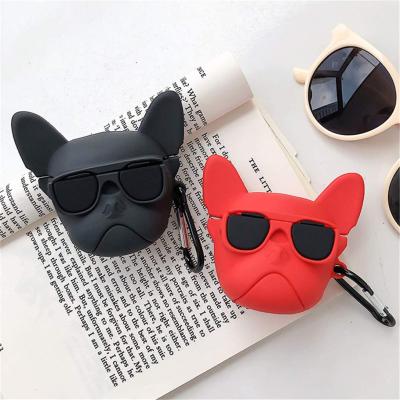 China Black Bulldog Cartoon 3D Silicone Case Earphone Case Silicone Cool Glass Headset Cute Cool Protective Case Hanging Cover For Newest Airpods 3 for sale