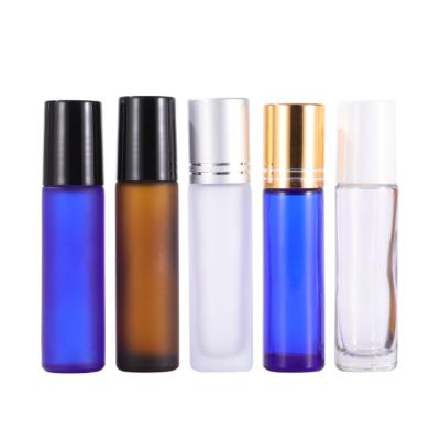 China Suitable for packaging stain 10ml perfume material eye cream cosmetic empty bottle roll-on bottle blue brown transparent frosted glass bottle for sale