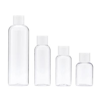 China For Butterfly Cosmetic Transparent Round White Clamshell PET Shoulder Material Packaging Trace 50ml-250ml Plastic Water Bottle for sale