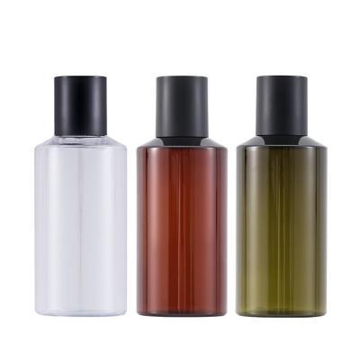 China 100ml/150ml Stain Bottle 100ml/150ml Empty Green Plastic Bottle Packing Material Dew Oblique Inner Cork Cosmetic Pure Water PET Bottle for sale